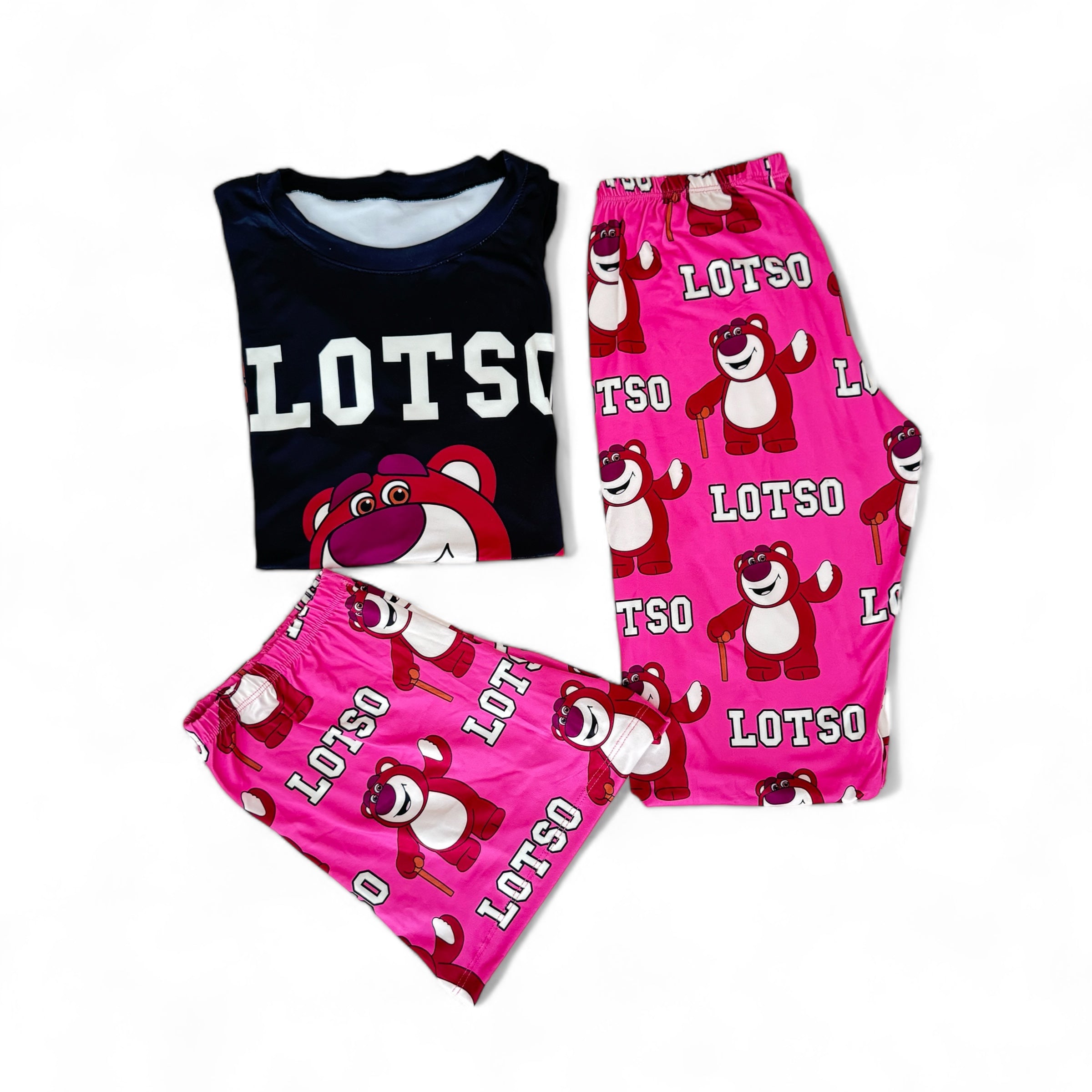 Estampado Lotso - Set de pijama 3 piezas manga corta, short y pantalón